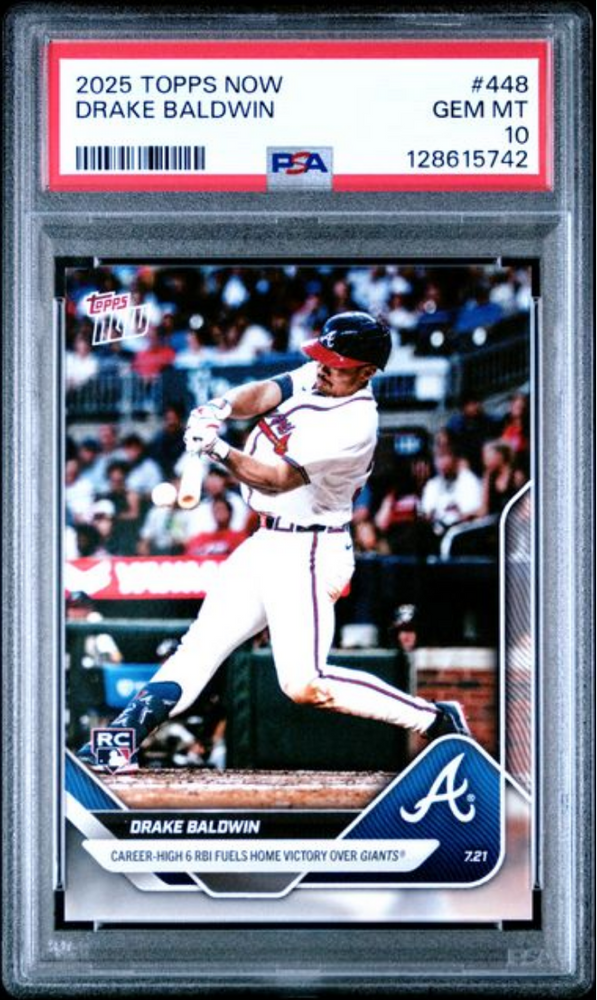 Graded 2025 Topps Now Drake Baldwin #448 Rookie RC Baseball Card PSA 10 Gem Mint (ONLINE ORDER ONLY)