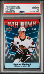 Graded 2023 Upper Deck Allure Connor Bedard #BD10 Bar Down Rookie RC Hockey Card PSA 10 Gem Mint (ONLINE ORDER ONLY)