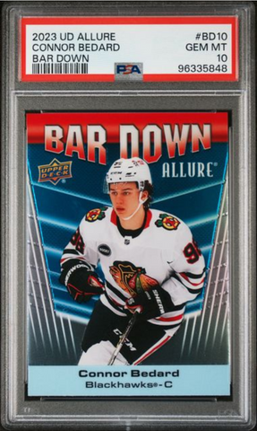 Graded 2023 Upper Deck Allure Connor Bedard #BD10 Bar Down Rookie RC Hockey Card PSA 10 Gem Mint (ONLINE ORDER ONLY)