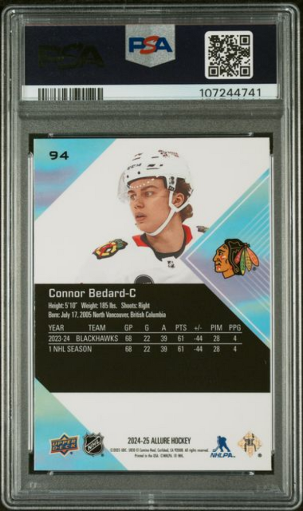 Graded 2024 Upper Deck Allure Connor Bedard #94 Hockey Card PSA 10 Gem Mint (ONLINE ORDER ONLY)