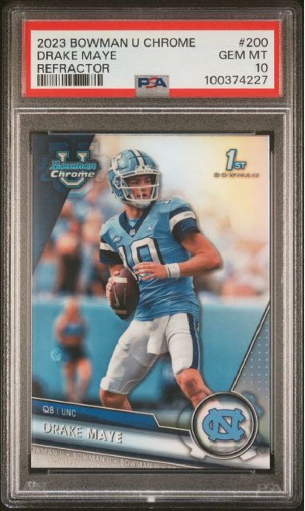 Graded 2023 Topps Bowman U Chrome Drake Maye #200 Refractor Rookie RC Football Card PSA 10 Gem Mint (ONLINE ORDER ONLY)