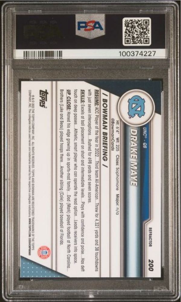 Graded 2023 Topps Bowman U Chrome Drake Maye #200 Refractor Rookie RC Football Card PSA 10 Gem Mint (ONLINE ORDER ONLY)