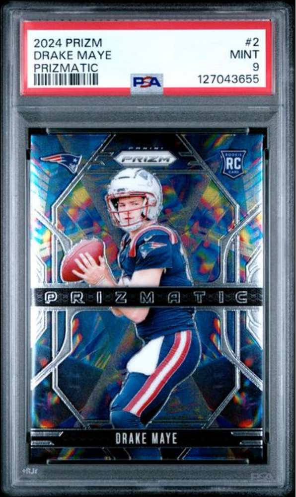 Graded 2024 Panini Prizm Drake Maye #2 Prizmatic Rookie RC Football Card PSA 9 Mint (ONLINE ORDER ONLY)