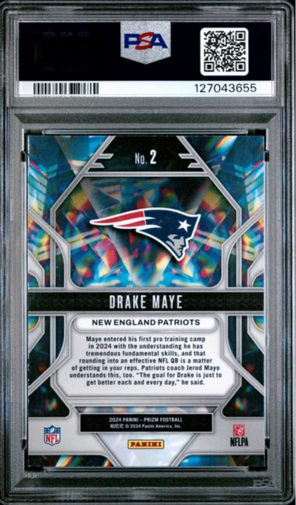Graded 2024 Panini Prizm Drake Maye #2 Prizmatic Rookie RC Football Card PSA 9 Mint (ONLINE ORDER ONLY)