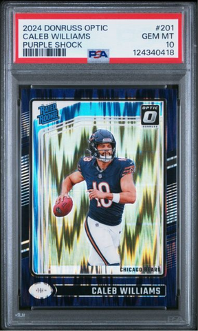Graded 2024 Panini Donruss Optic Caleb Williams #201 Purple Shock Rookie RC Football Card PSA 10 Gem Mint (ONLINE ORDER ONLY)