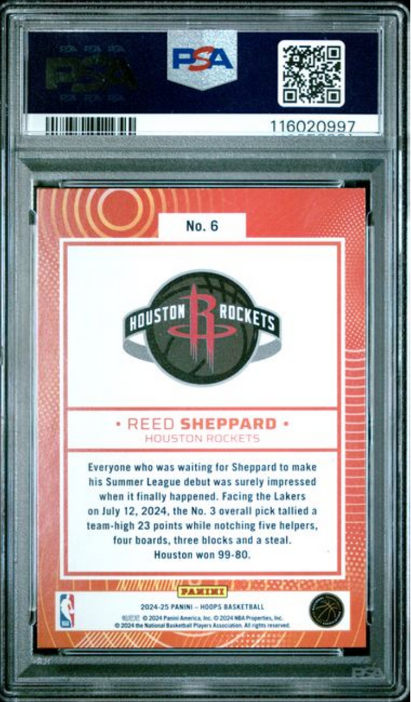 Graded 2024 Panini Hoops Reed Sheppard #6 We Got Next Rookie RC Basketball Card PSA 10 Gem Mint (ONLINE ORDER ONLY)