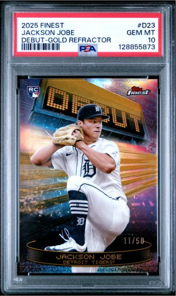 Graded 2025 Topps Finest Jackson Jobe #D23 Debut Gold Refractor /50 Rookie RC Baseball Card PSA 10 Gem Mint (ONLINE ORDER ONLY)