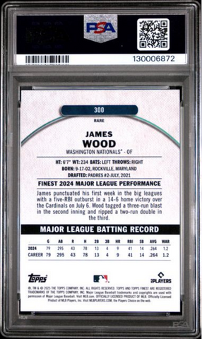 Graded 2025 Topps Finest James Wood #300 Rookie RC Baseball Card PSA 10 Gem Mint (ONLINE ORDER ONLY)