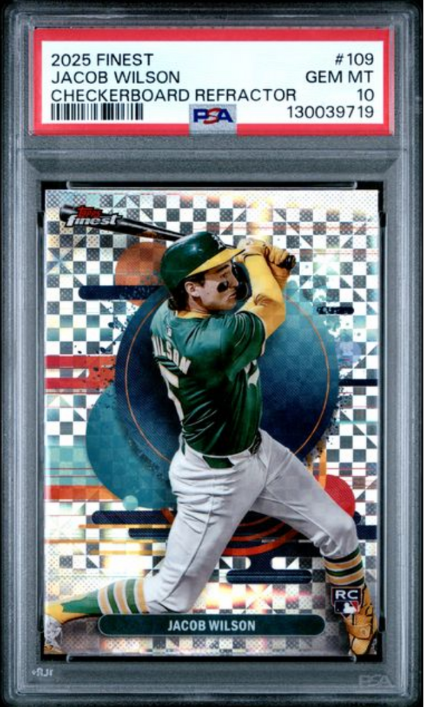 Graded 2025 Topps Finest Jacob Wilson #109 Checkerboard Refractor Rookie RC Baseball Card PSA 10 Gem Mint (ONLINE ORDER ONLY)