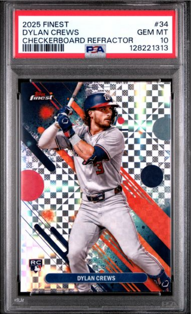 Graded 2025 Topps Finest Dylan Crews #34 Checkerboard Refractor Rookie RC Baseball Card PSA 10 Gem Mint (ONLINE ORDER ONLY)