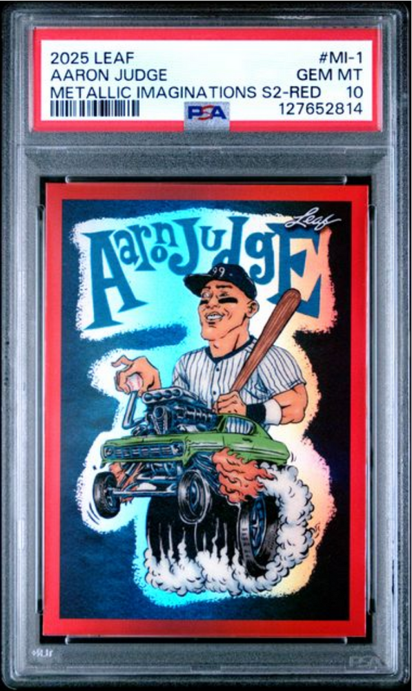 Graded 2025 Leaf Aaron Judge #MI1 Metallic Imaginations Series 2 Red /199 Baseball Card PSA 10 Gem Mint (ONLINE ORDER ONLY)