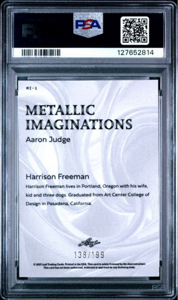 Graded 2025 Leaf Aaron Judge #MI1 Metallic Imaginations Series 2 Red /199 Baseball Card PSA 10 Gem Mint (ONLINE ORDER ONLY)