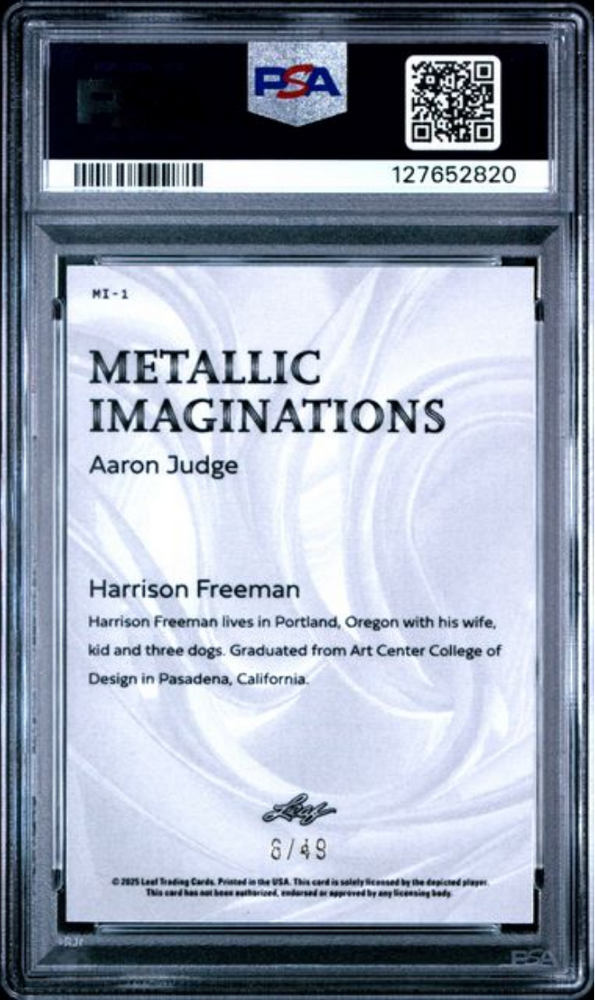 Graded 2025 Leaf Aaron Judge #MI1 Metallic Imaginations Series 2 Blue /49 Baseball Card PSA 10 Gem Mint (ONLINE ORDER ONLY)