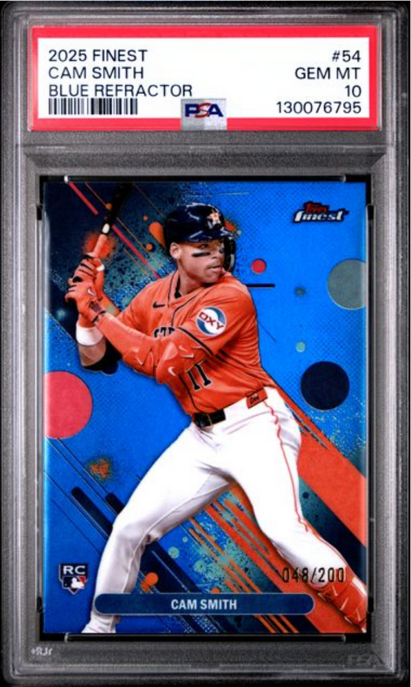 Graded 2025 Topps Finest Cam Smith #54 Blue Refractor /200 Rookie RC Baseball Card PSA 10 Gem Mint (ONLINE ORDER ONLY)