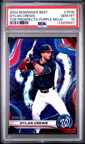 Graded 2024 Topps Bowmans Best Dylan Crews #TP30 Top Prospects Purple Mojo /250 Rookie RC Baseball Card PSA 10 Gem Mint (ONLINE ORDER ONLY)
