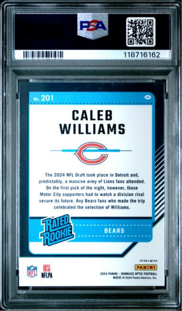 Graded 2024 Panini Donruss Optic Caleb Williams #201 Pink Rookie RC Football Card PSA 10 Gem Mint (ONLINE ORDER ONLY)