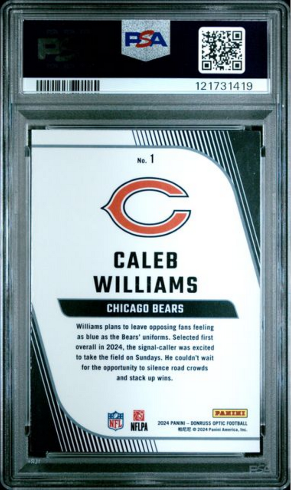 Graded 2024 Panini Donruss Optic Caleb Williams #1 Rookie Primary Colors Rookie RC Football Card PSA 10 Gem Mint (ONLINE ORDER ONLY)
