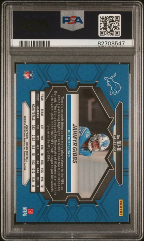 Graded 2023 Mosaic Jahmyr Gibbs #ND10 Red Rookie RC Football Card PSA 10 Gem Mint (ONLINE ORDER ONLY)