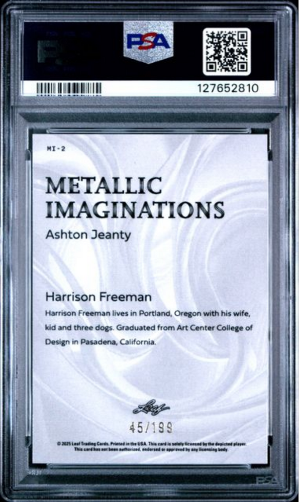 Graded 2025 Leaf Ashton Jeanty #MI2 Metallic Imaginations Series 2 Red /199 Rookie RC Football Card PSA 10 Gem Mint (ONLINE ORDER ONLY)