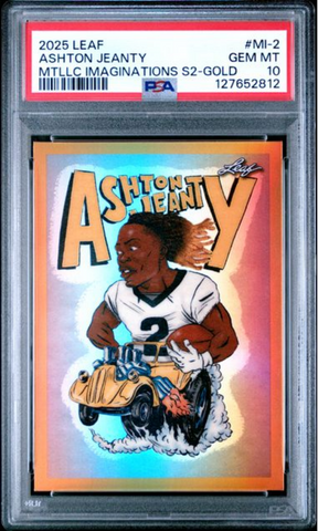 Graded 2025 Leaf Ashton Jeanty #MI2 Metallic Imaginations Series 2 Gold /99 Rookie RC Football Card PSA 10 Gem Mint (ONLINE ORDER ONLY)