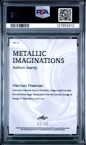 Graded 2025 Leaf Ashton Jeanty #MI2 Metallic Imaginations Series 2 Gold /99 Rookie RC Football Card PSA 10 Gem Mint (ONLINE ORDER ONLY)