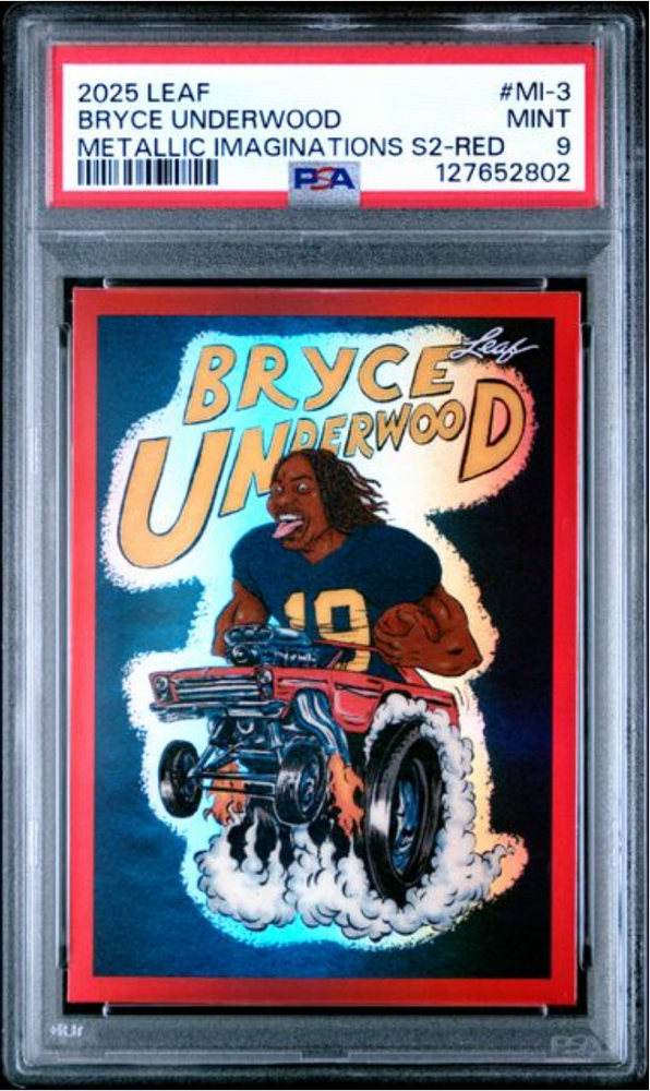Graded 2025 Leaf Bryce Underwood #MI3 Metallic Imaginations Series 2 Red /199 Rookie RC Football Card PSA 9 Mint (ONLINE ORDER ONLY)