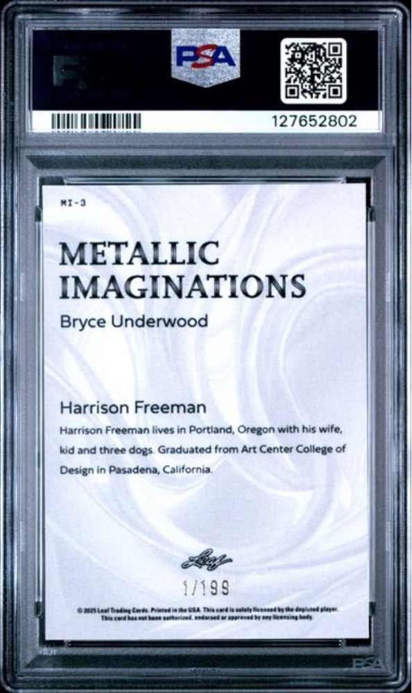 Graded 2025 Leaf Bryce Underwood #MI3 Metallic Imaginations Series 2 Red /199 Rookie RC Football Card PSA 9 Mint (ONLINE ORDER ONLY)