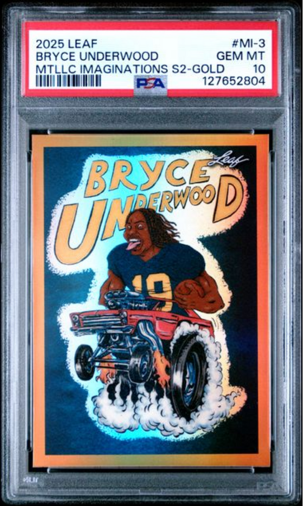 Graded 2025 Leaf Bryce Underwood #MI3 Metallic Imaginations Series 2 Gold /99 Rookie RC Football Card PSA 10 Gem Mint (ONLINE ORDER ONLY)
