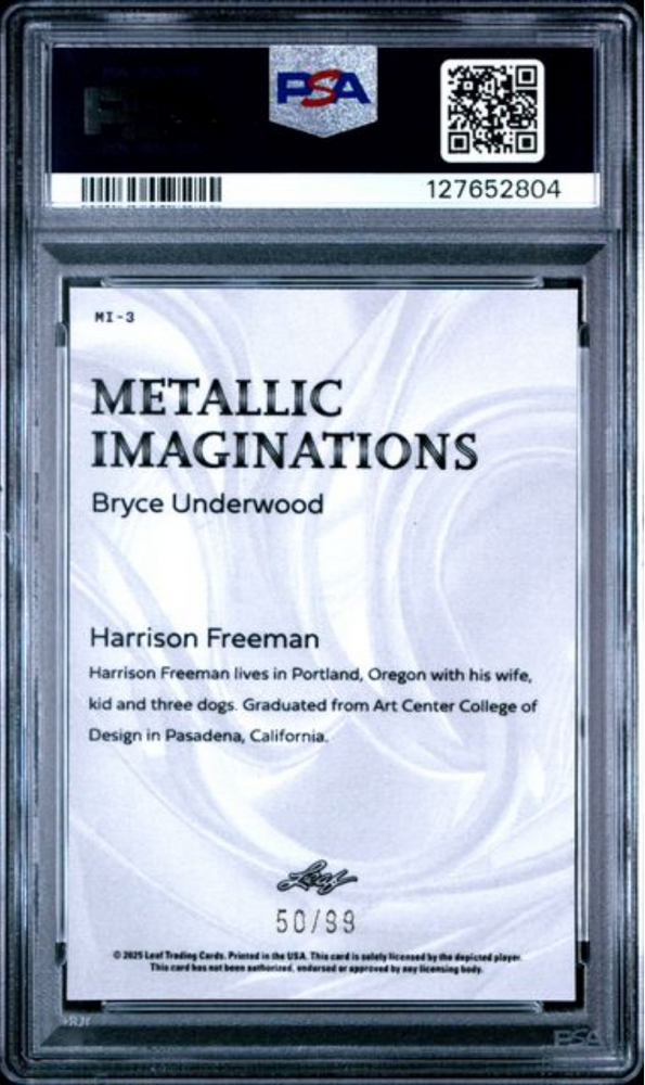 Graded 2025 Leaf Bryce Underwood #MI3 Metallic Imaginations Series 2 Gold /99 Rookie RC Football Card PSA 10 Gem Mint (ONLINE ORDER ONLY)