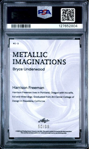 Graded 2025 Leaf Bryce Underwood #MI3 Metallic Imaginations Series 2 Gold /99 Rookie RC Football Card PSA 10 Gem Mint (ONLINE ORDER ONLY)