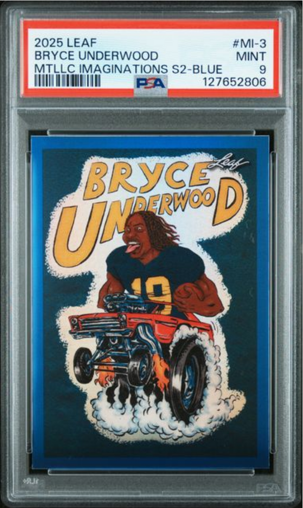 Graded 2025 Leaf Bryce Underwood #MI3 Metallic Imaginations Series 2 Blue /49 Rookie RC Football Card PSA 9 Mint (ONLINE ORDER ONLY)