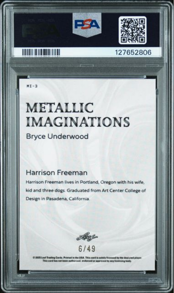 Graded 2025 Leaf Bryce Underwood #MI3 Metallic Imaginations Series 2 Blue /49 Rookie RC Football Card PSA 9 Mint (ONLINE ORDER ONLY)