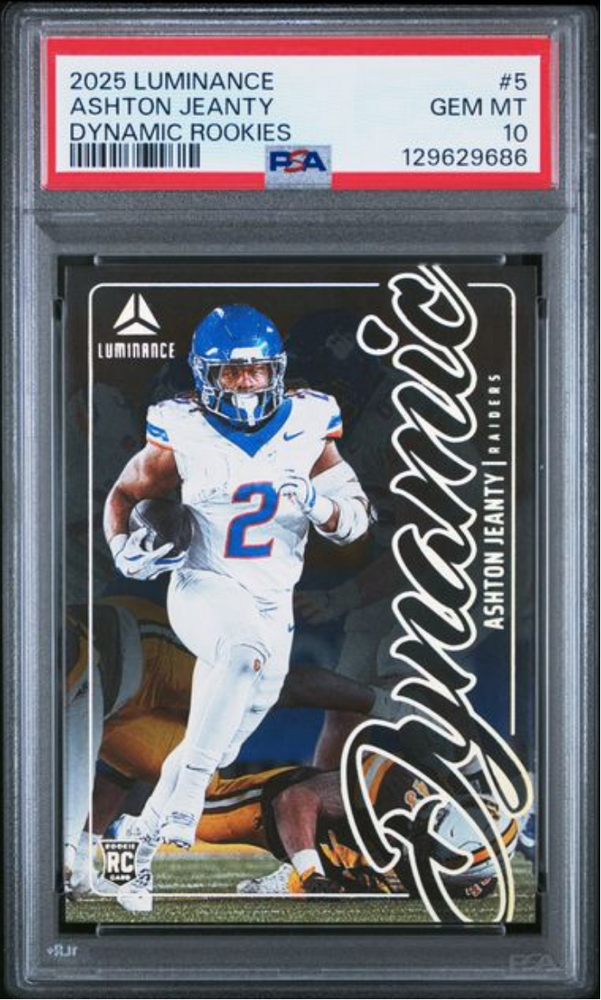 Graded 2025 Panini Luminance Ashton Jeanty #5 Dynamic Rookies Rookie RC Football Card PSA 10 Gem Mint (ONLINE ORDER ONLY)
