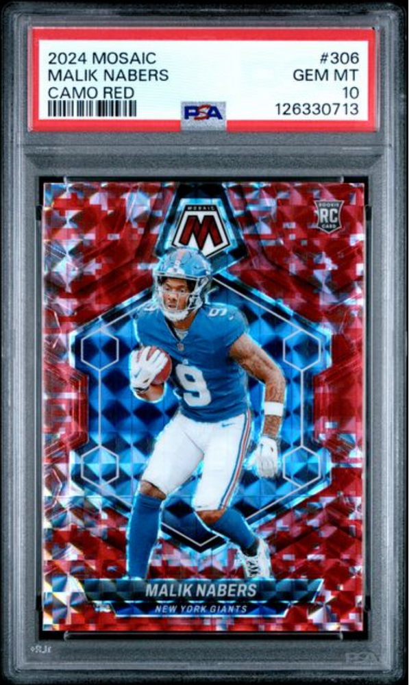 Graded 2024 Panini Mosaic Malik Nabers #306 Red Rookie RC Football Card PSA 10 Gem Mint (ONLINE ORDER ONLY)
