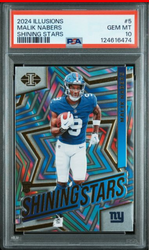 Graded 2024 Panini Illusions Malik Nabers #5 Shining Stars Rookie RC Football Card PSA 10 Gem Mint (ONLINE ORDER ONLY)