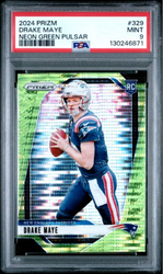 Graded 2024 Panini Prizm Drake Maye #329 Neon Green Pulsar Rookie RC Football Card PSA 9 Mint (ONLINE ORDER ONLY)