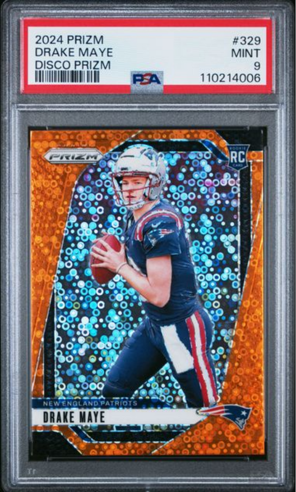 Graded 2024 Panini Prizm Drake Maye #329 Disco Prizm Rookie RC Football Card PSA 9 Mint (ONLINE ORDER ONLY)