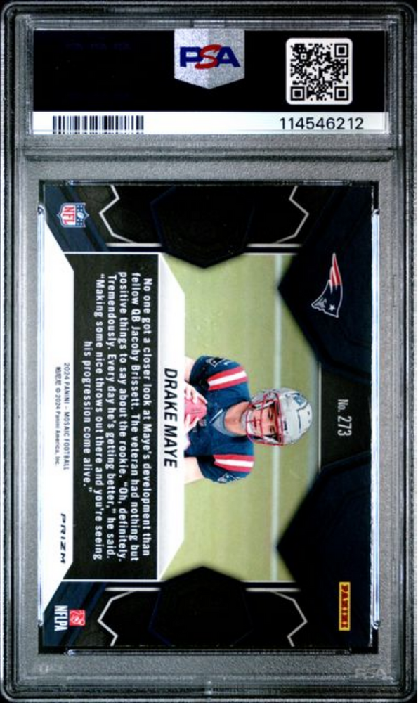 Graded 2024 Panini Mosaic Drake Maye #273 Mosaic Rookie RC Football Card PSA 10 Gem Mint (ONLINE ORDER ONLY)