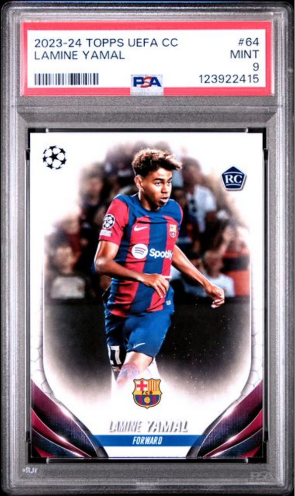 Graded 2023 Topps UEFA CC Lamine Yamal #64 Rookie RC Soccer Card PSA 9 Mint (ONLINE ORDER ONLY)