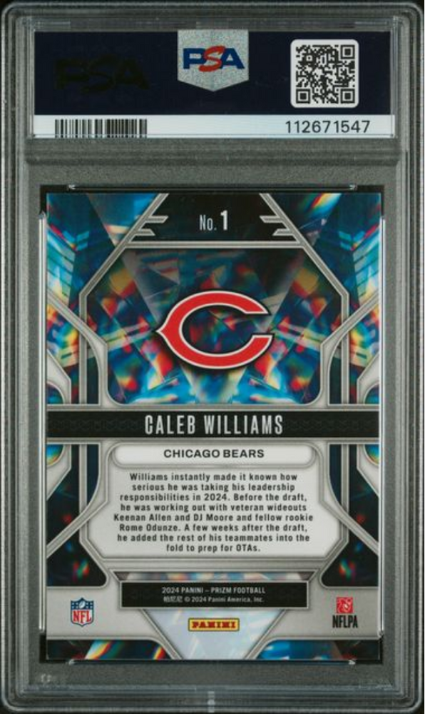 Graded 2024 Panini Prizm Caleb Williams #1 Prizmatic Rookie RC Football Card PSA 10 Gem Mint (ONLINE ORDER ONLY)