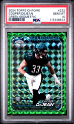 Graded 2024 Topps Chrome Cooper DeJean #232 Green Geometric /99 Rookie RC Football Card PSA 10 Gem Mint (ONLINE ORDER ONLY)