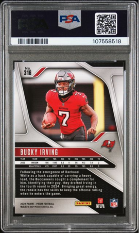 Graded 2024 Panini Prizm Bucky Irving #316 Rookie RC Football Card PSA 10 Gem Mint (ONLINE ORDER ONLY)