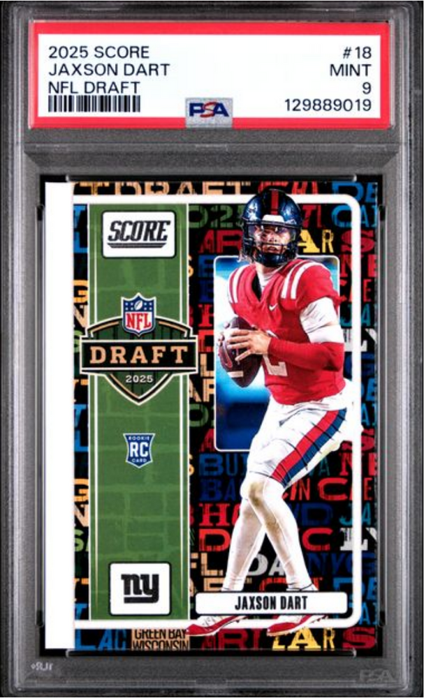 Graded 2025 Panini Score Jaxson Dart #18 NFL Draft Rookie RC Football Card PSA 9 Mint (ONLINE ORDER ONLY)