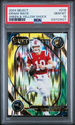 Graded 2024 Panini Select Drake Maye #218 Green & Yellow Shock Rookie RC Football Card PSA 10 Gem Mint (ONLINE ORDER ONLY)