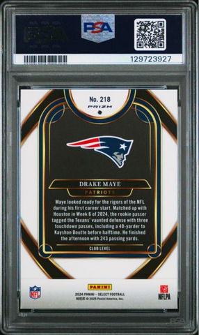 Graded 2024 Panini Select Drake Maye #218 Green & Yellow Shock Rookie RC Football Card PSA 10 Gem Mint (ONLINE ORDER ONLY)