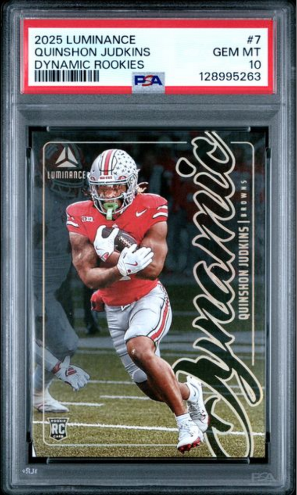 Graded 2025 Panini Luminance Quinshon Judkins #7 Dynamic Rookies Rookie RC Football Card PSA 10 Gem Mint (ONLINE ORDER ONLY)