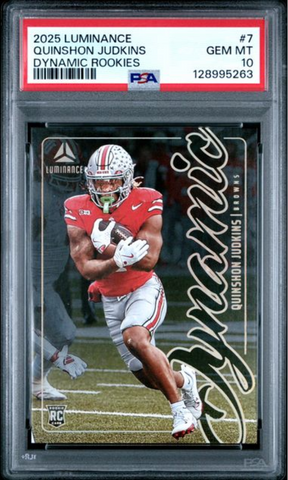 Graded 2025 Panini Luminance Quinshon Judkins #7 Dynamic Rookies Rookie RC Football Card PSA 10 Gem Mint (ONLINE ORDER ONLY)