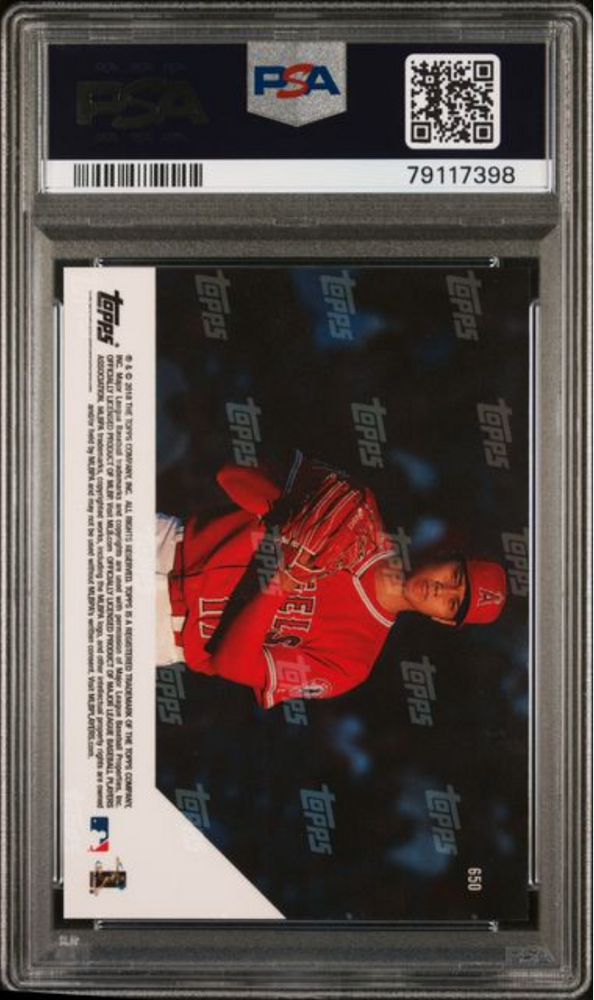 Graded 2018 Topps Now Shohei Ohtani #650 3rd Player in MLB History with 15HRs & 4 Wins in a Season Rookie RC Baseball Card PSA 10 Gem Mint (ONLINE ORDER ONLY)