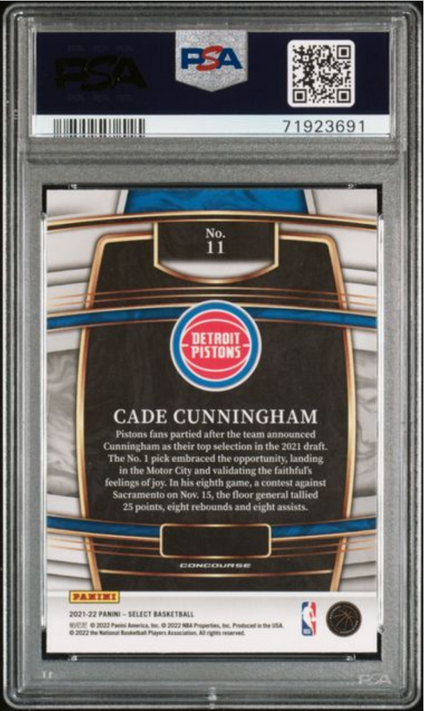 Graded 2021 Panini Select Cade Cunningham #11 Blue Rookie RC Basketball Card PSA 10 Gem Mint (ONLINE ORDER ONLY)