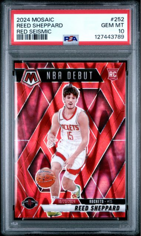 Graded 2024 Panini Mosaic Reed Sheppard #252 Red Seismic /299 Rookie RC Basketball Card PSA 10 Gem Mint (ONLINE ORDER ONLY)